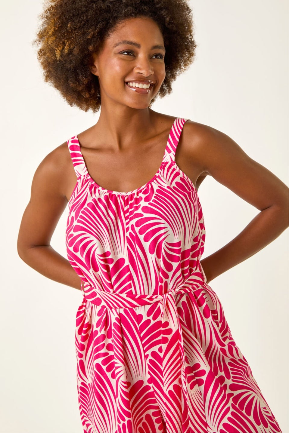Roman Pink Abstract Strappy Jumpsuit