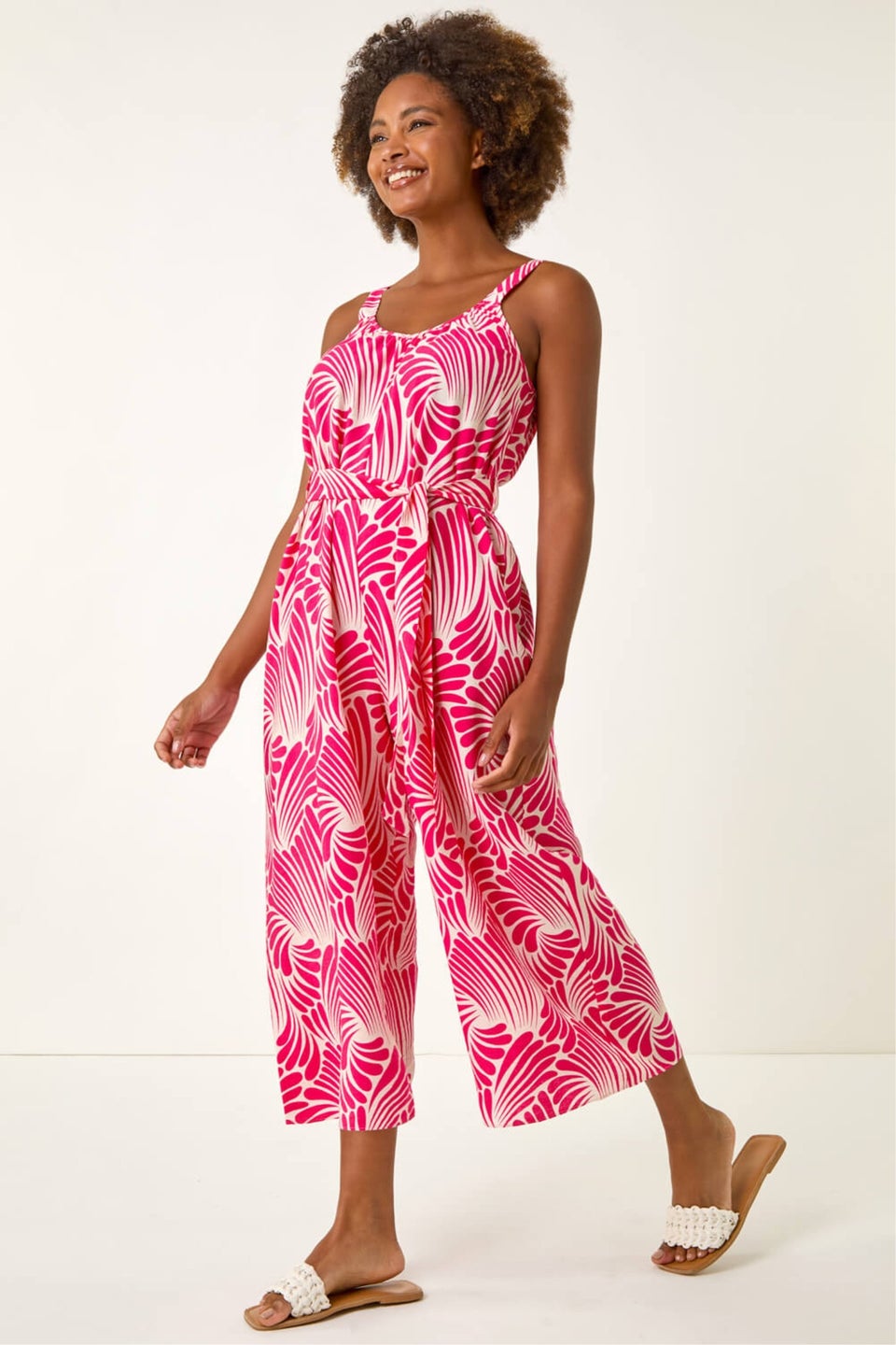 Roman Pink Abstract Strappy Jumpsuit