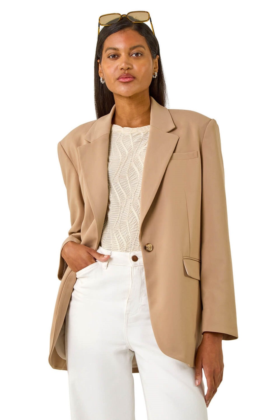 Roman Camel Single Breasted Smart Blazer