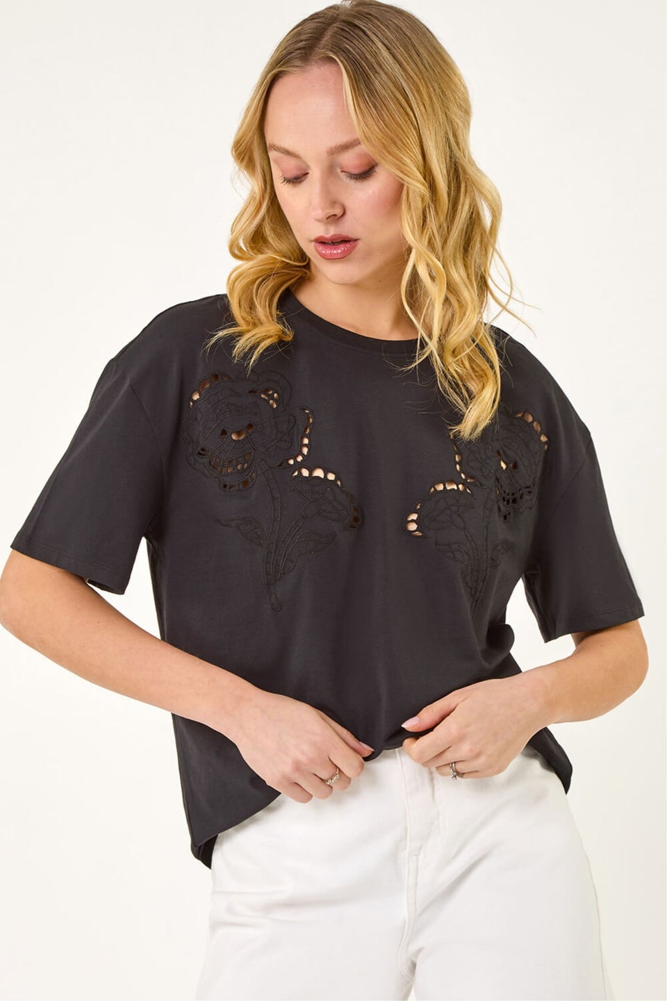 Dusk Black Floral Cut Out T-Shirt