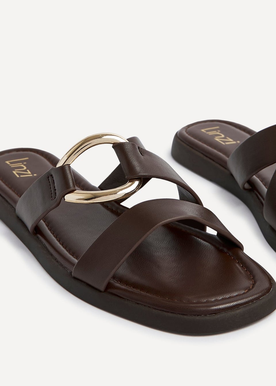 Linzi Cassandra Brown Faux Leather Double Strap Sandal