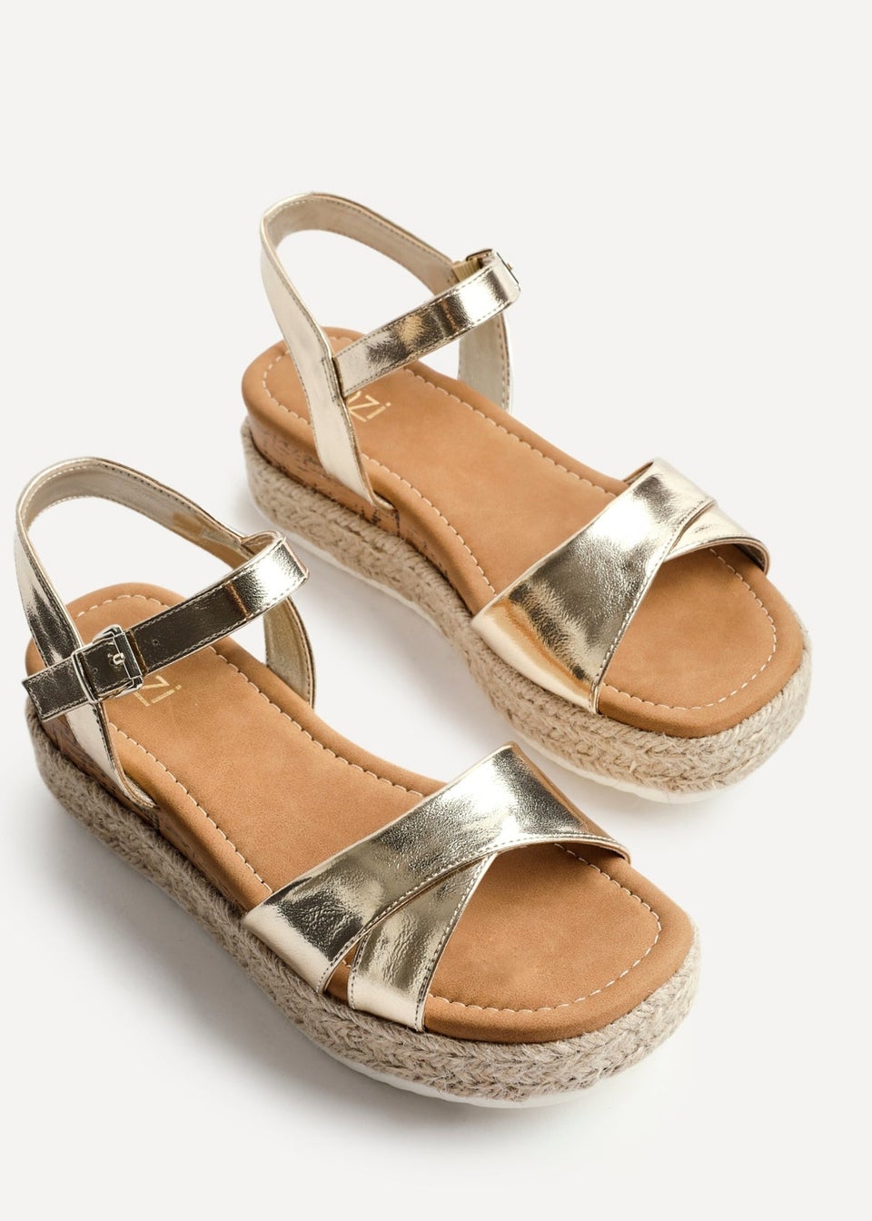 Linzi Sarelli Wide Fit Gold Faux Leather Cork Flatform