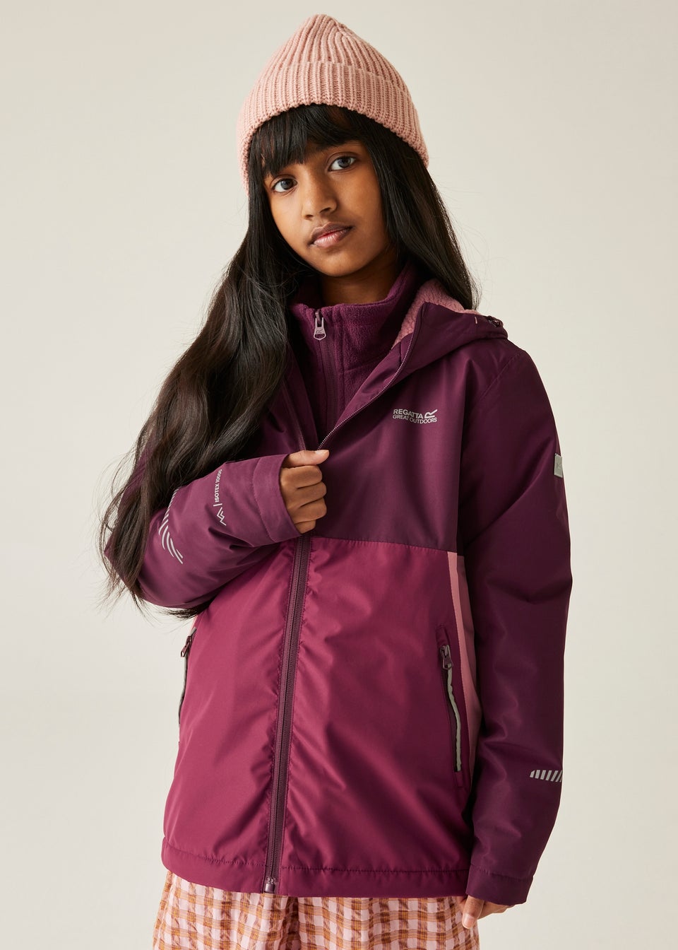 Regatta Vintage Pink Kids' Hillain Warm Lined Reflective Waterproof Insulated Jacket (3-16yrs)
