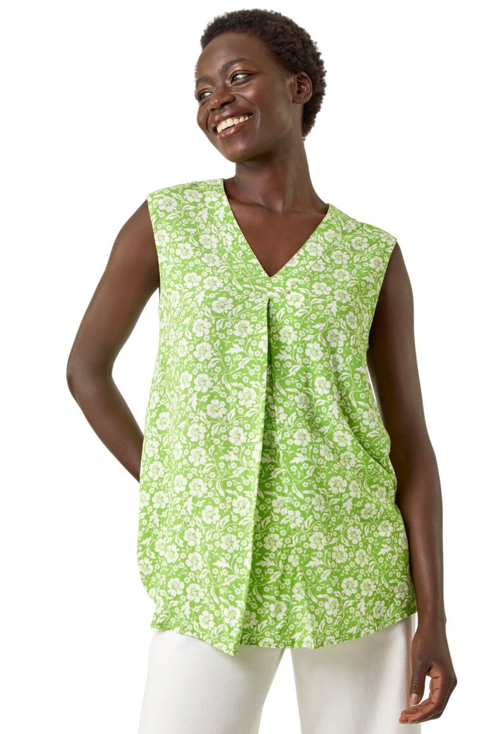 Roman Green Floral V-Neck Vest Top