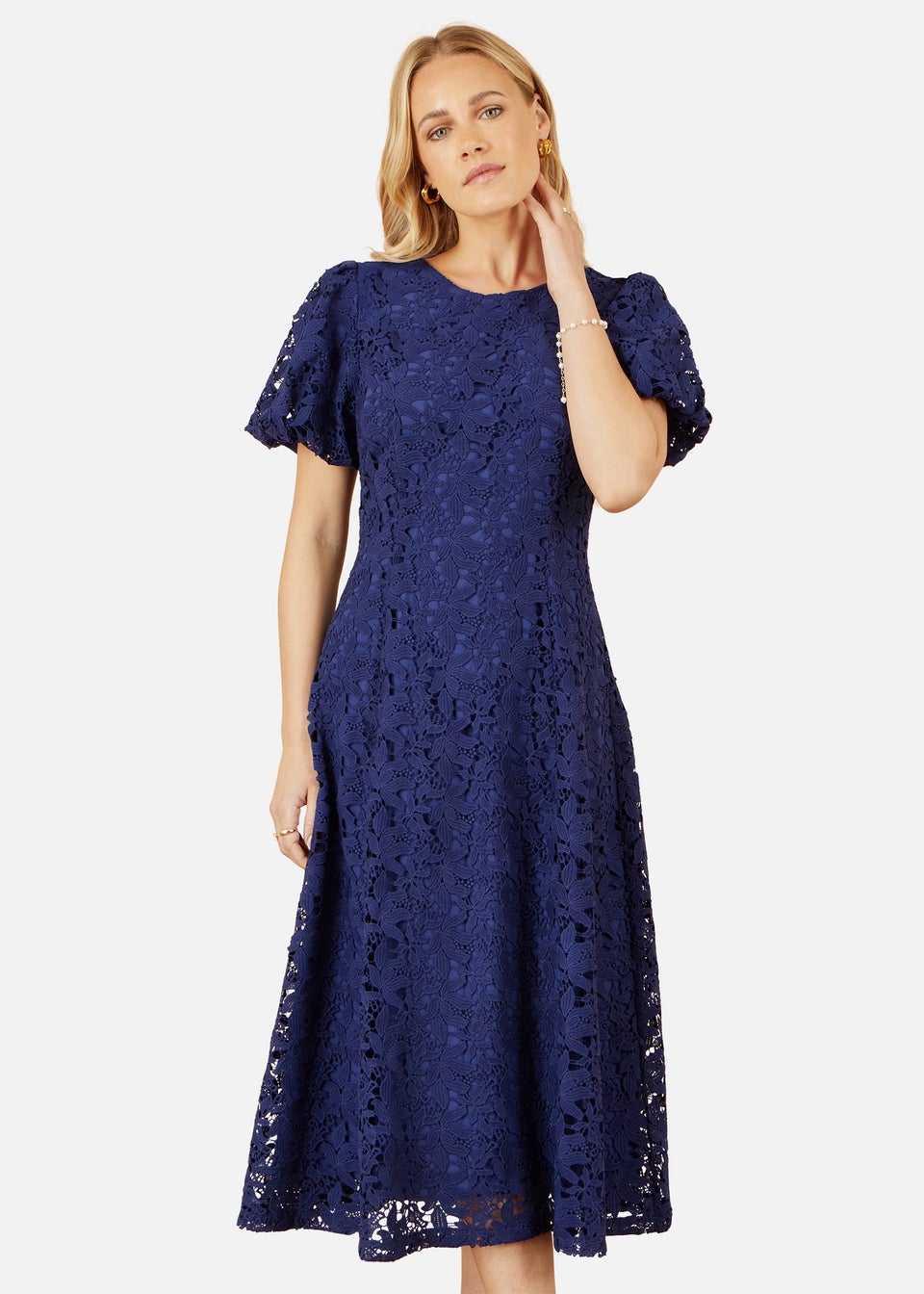 Yumi Navy Lace Midi Skater Dress