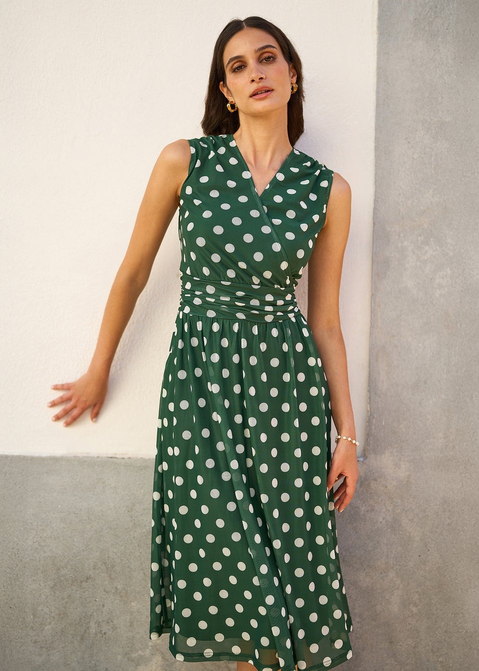 Yumi Green Mesh Wrap Dress With Pockets