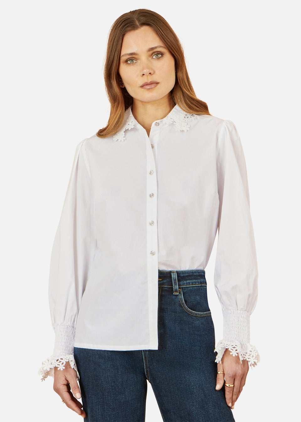 Yumi  White Lace Trim Shirt
