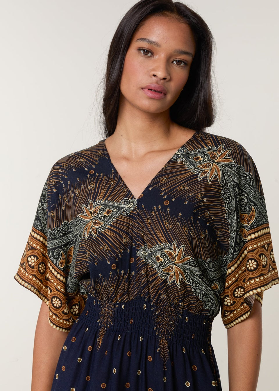 Blue Vanilla Navy Peacock Print Dress