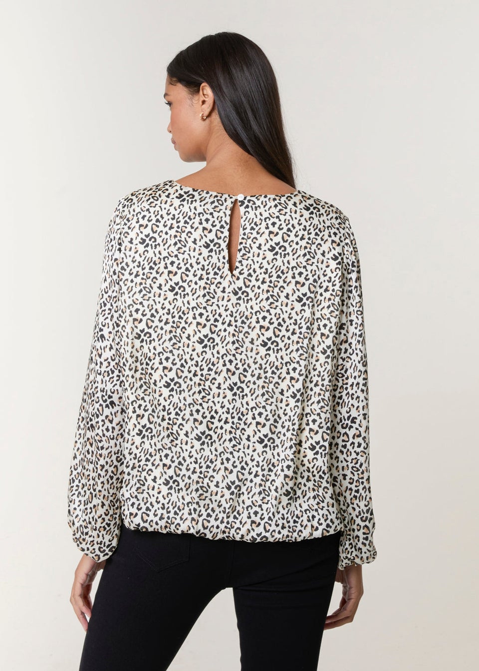 Blue Vanilla Black Leopard Print Elasticated Hem Blouse
