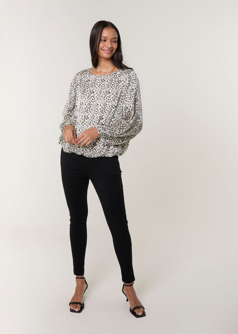 Blue Vanilla Black Leopard Print Elasticated Hem Blouse