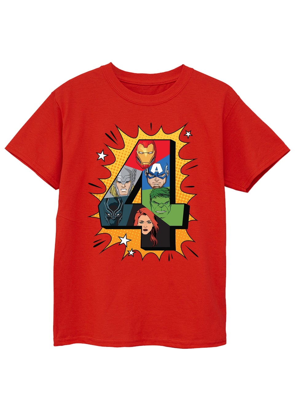 Marvel Characters 4th Birthday Boys Red Graphic T-Shirt (3-6 Years)