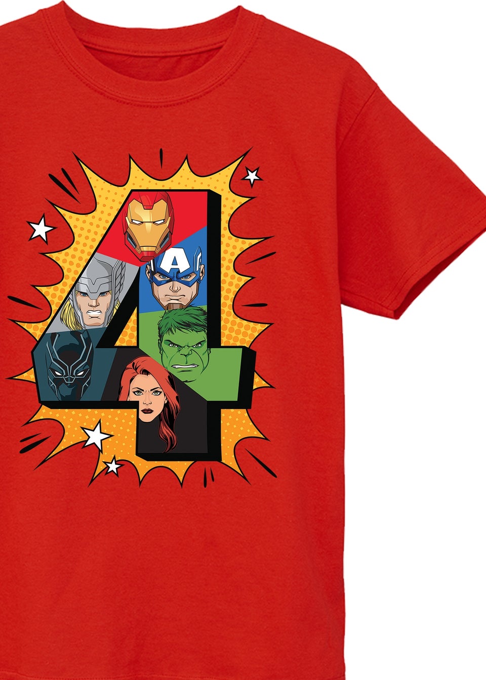 Marvel Characters 4th Birthday Boys Red Graphic T-Shirt (3-6 Years)