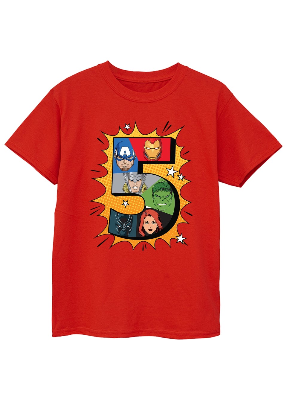 Marvel Characters 5th Birthday Boys Red Graphic T-Shirt (5-8 Years)