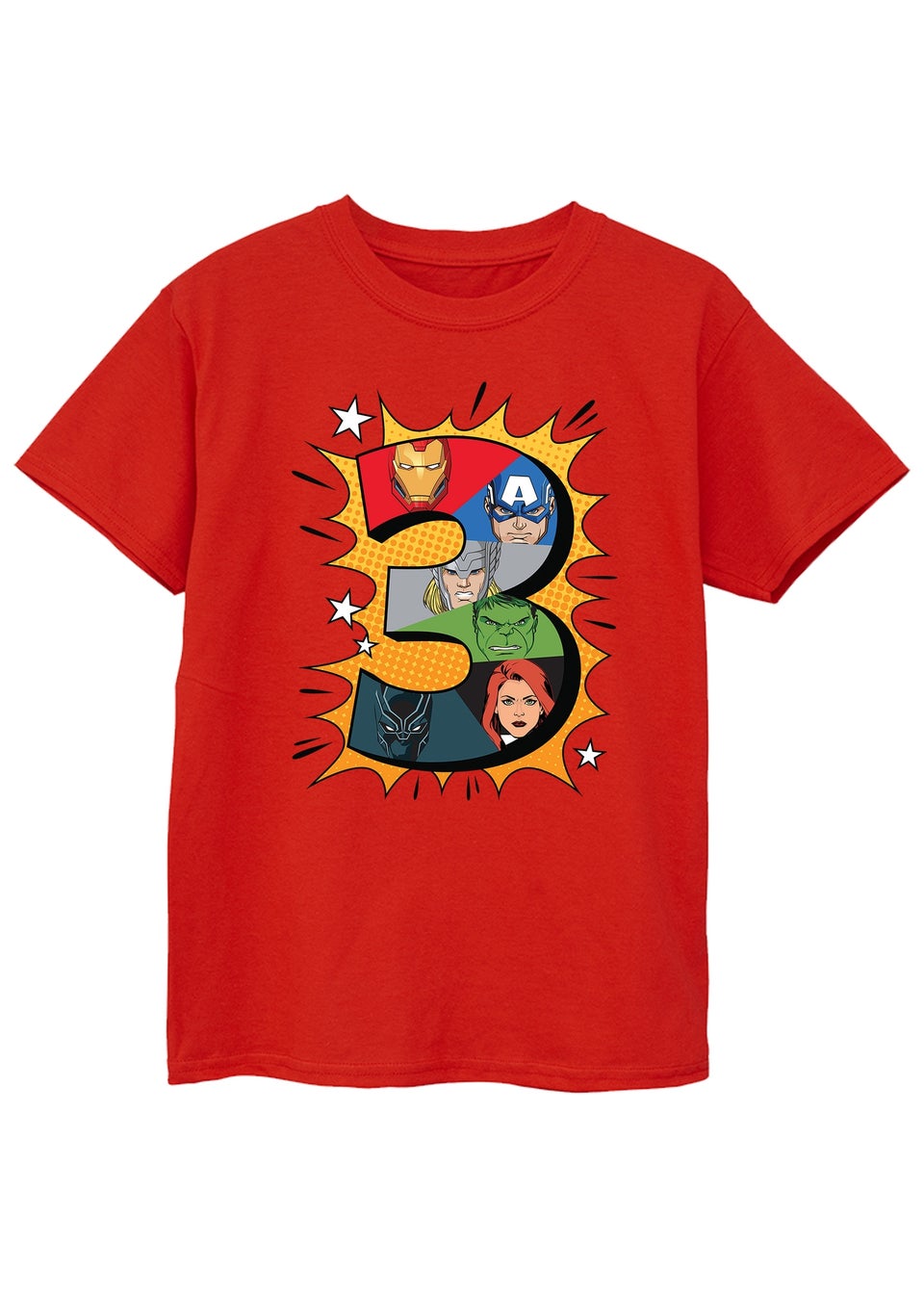 Marvel Characters 3rd Birthday Boys Red Graphic T-Shirt (3-6 Years)