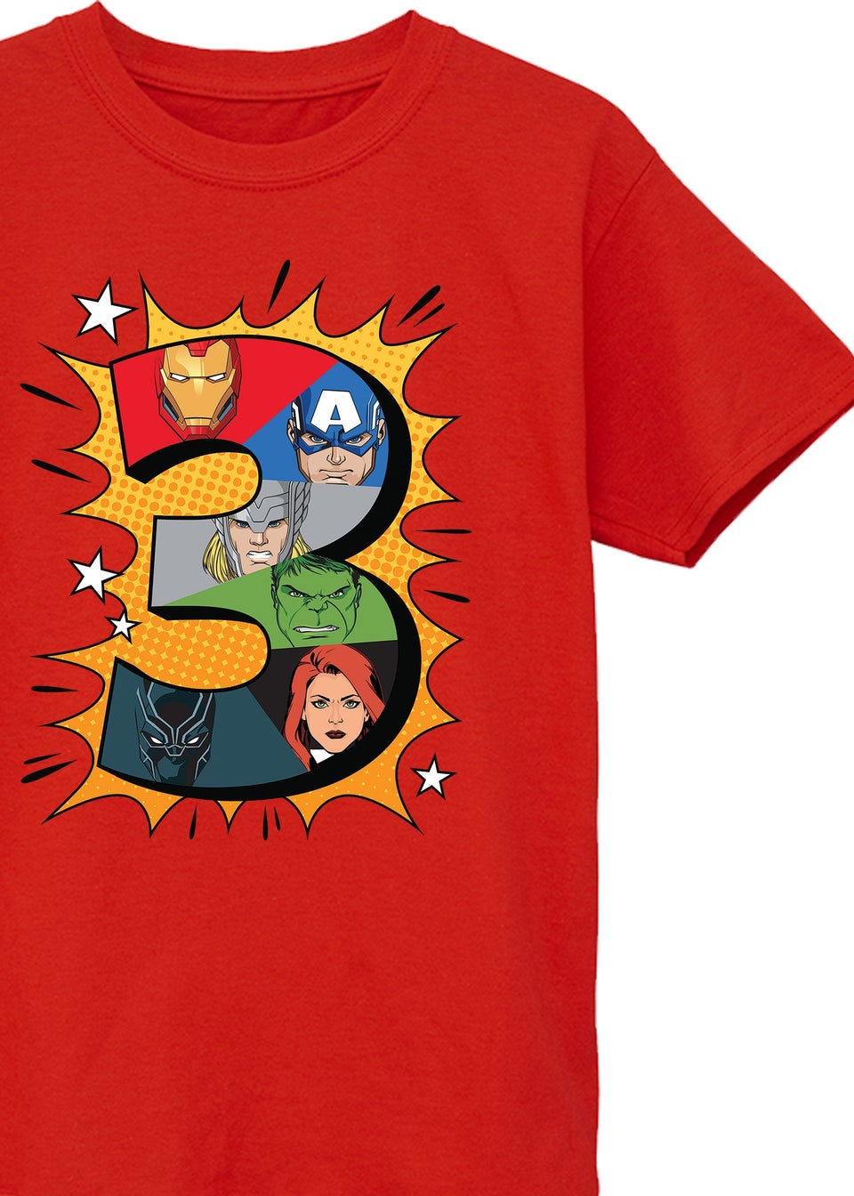 Marvel Characters 3rd Birthday Boys Red Graphic T-Shirt (3-6 Years)