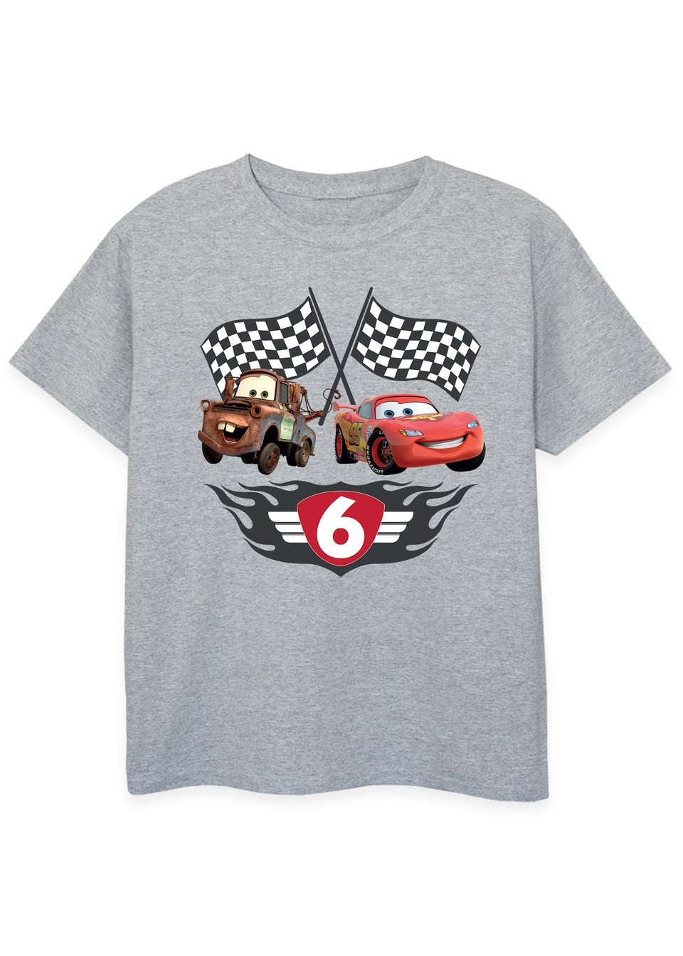 Disney Cars 6th Birthday Boys Grey Graphic T-Shirt (5-8 Years)