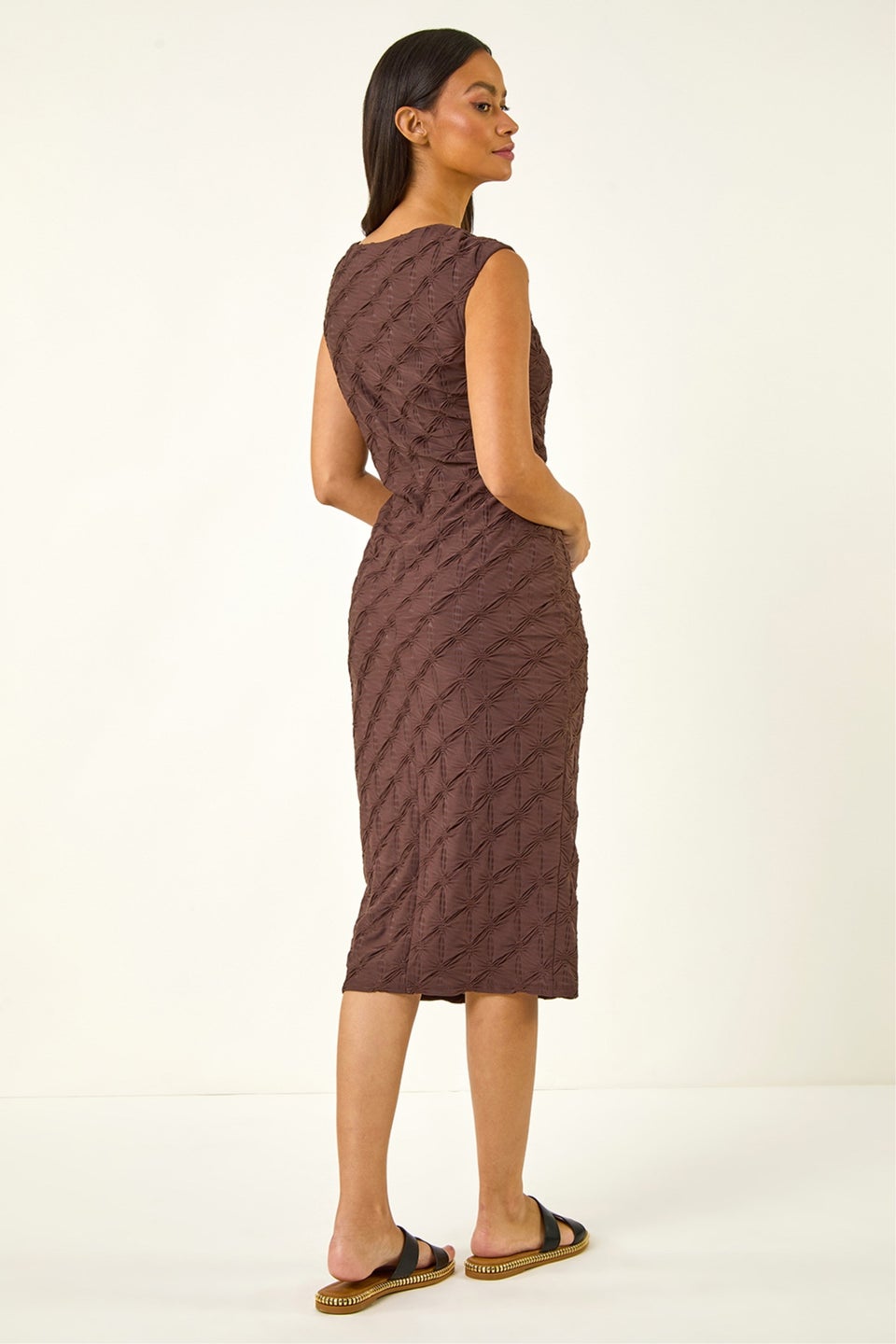 Dusk Chocolate Textured Bodycon Midi Dress