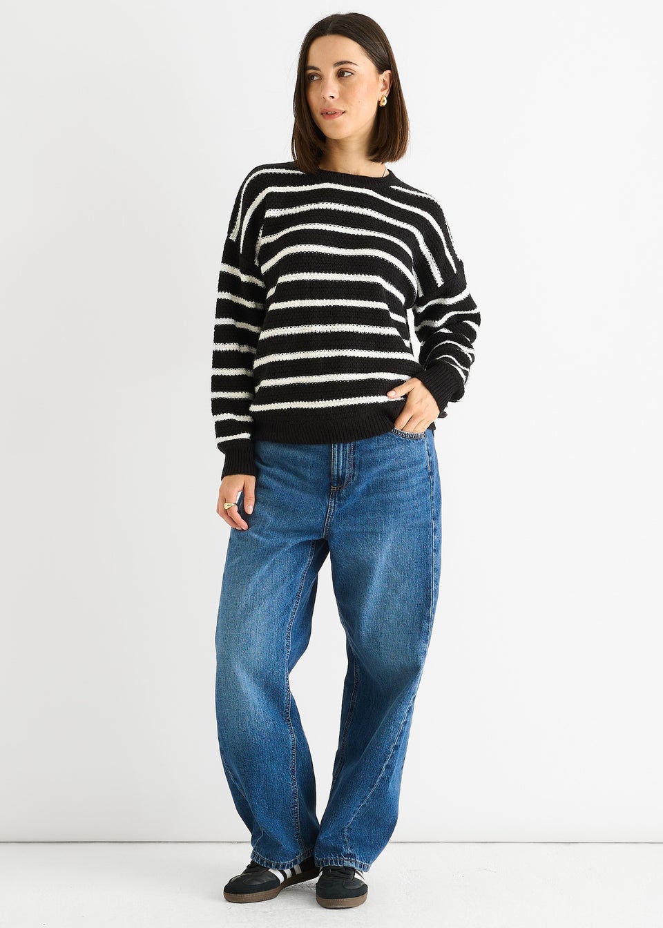 Gini London Black Stripe Chunky Knit Oversized Jumper
