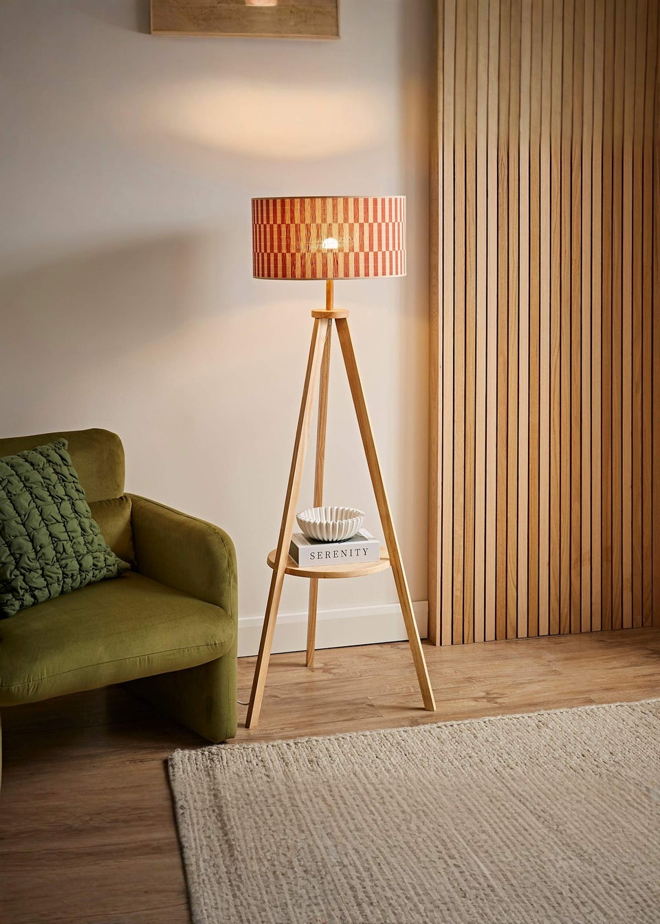 ValueLights Morrigan Natural Floor Lamp with Orange Bamboo Lampshade