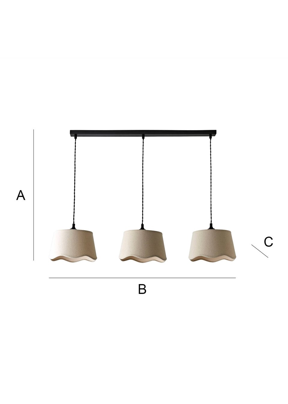 ValueLights Mabel 3 Drop Bar Ceiling Light with Scalloped Lampshades