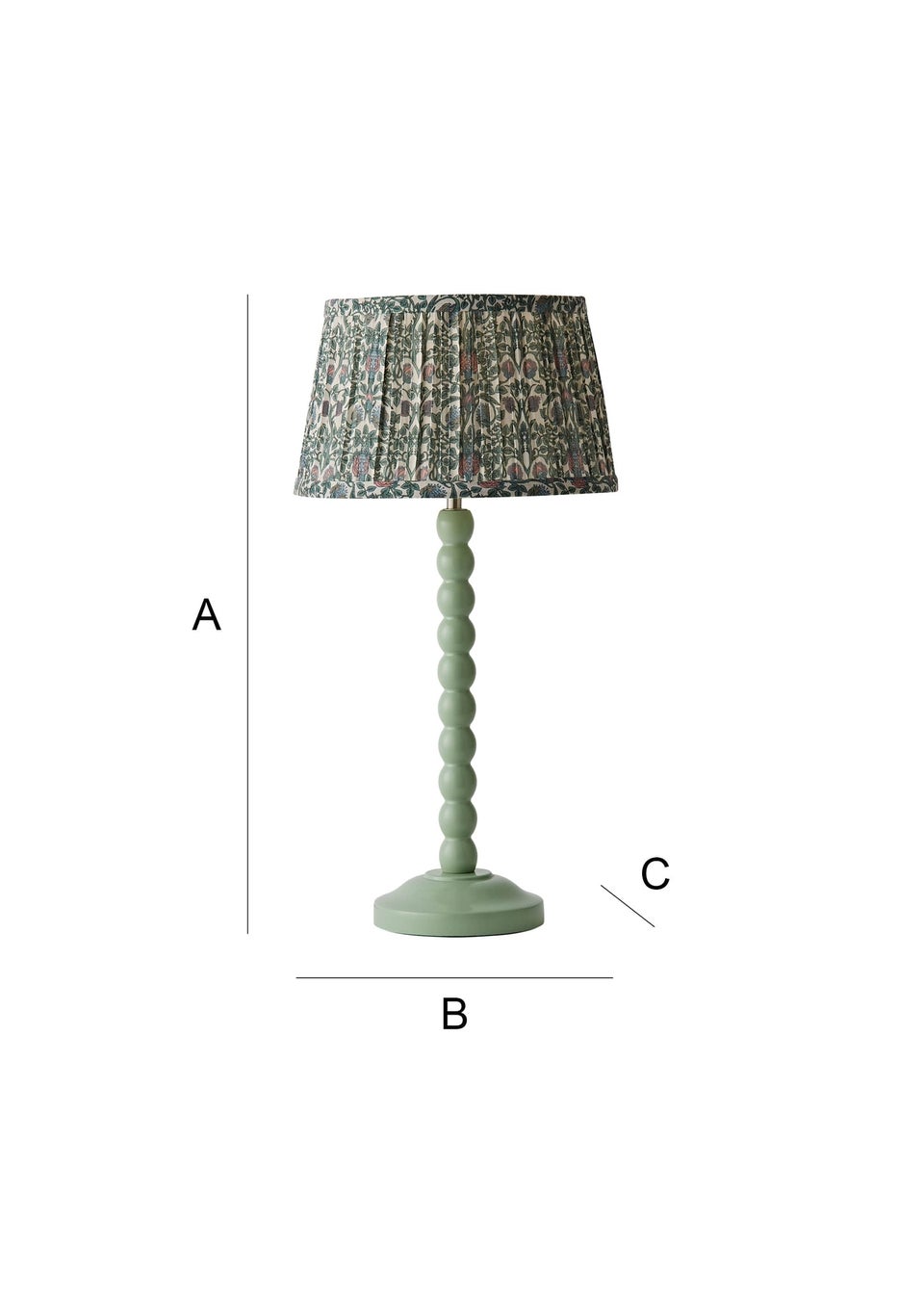 ValueLights Sage Green Bobbin Table Lamp with Floral Pleated Lampshade