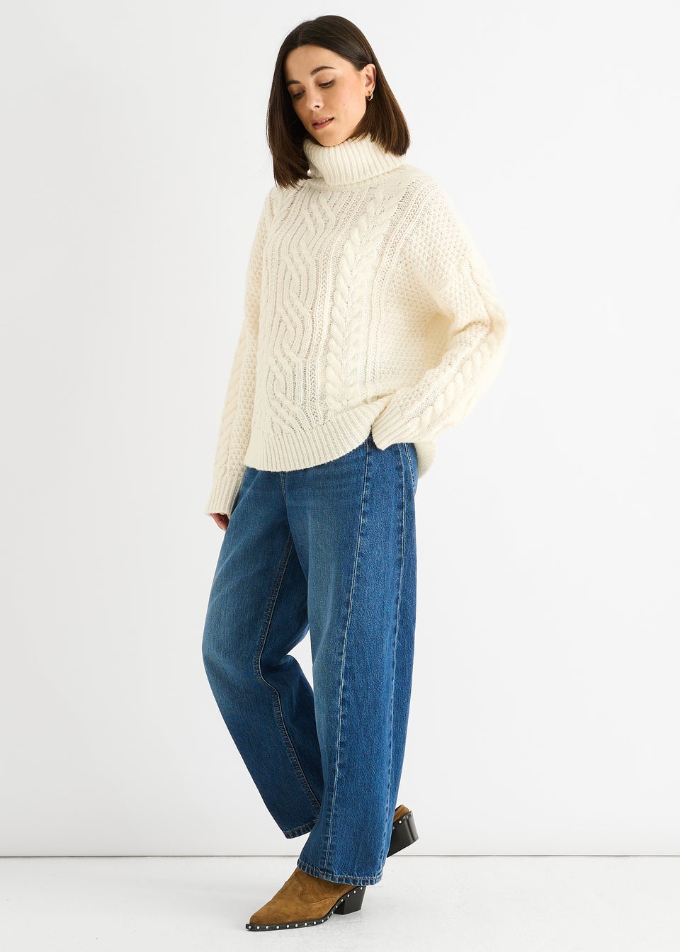Gini London Cream Cable Knit High Neck Knit Jumper