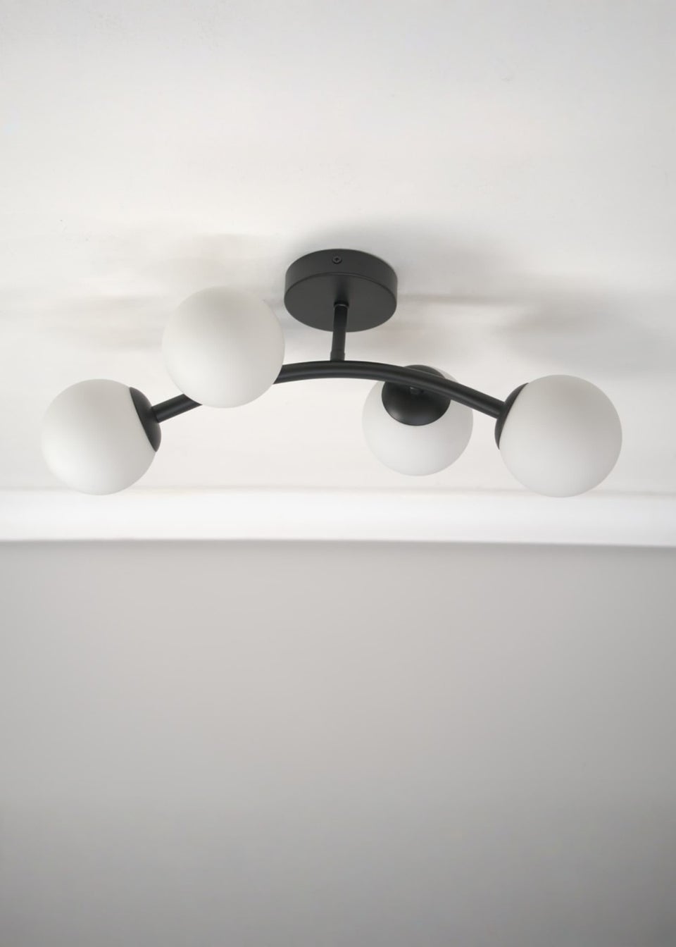 ValueLights Jas  Black Semi-Flush Light with White Globe Shade (20cm x 22cm x 48cm)