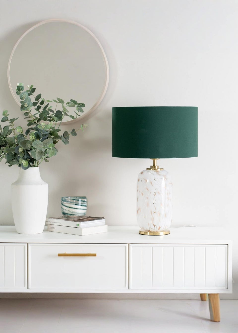 ValueLights India Confetti Glass Table Lamp with Forest Green Lampshade