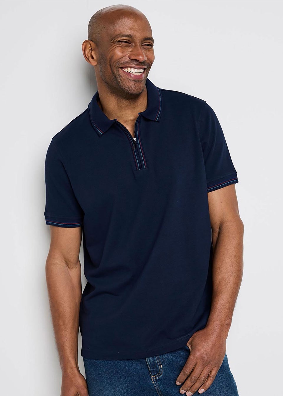 Cotton Traders Navy Help For Heros Short Sleeve Zip Neck Polo Shirt