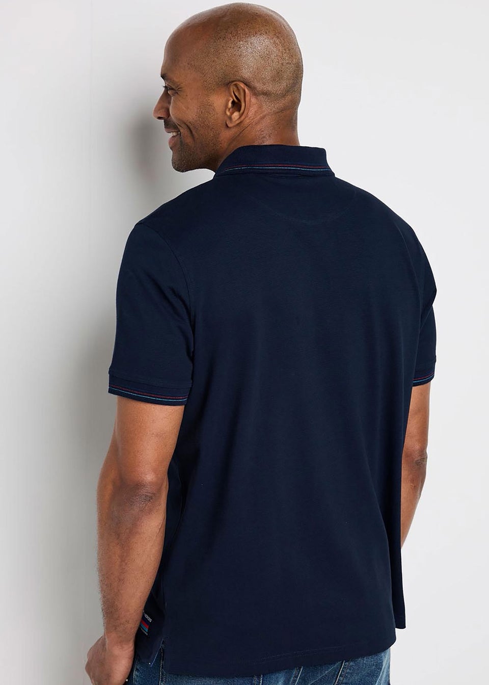 Cotton Traders Navy Help For Heros Short Sleeve Zip Neck Polo Shirt