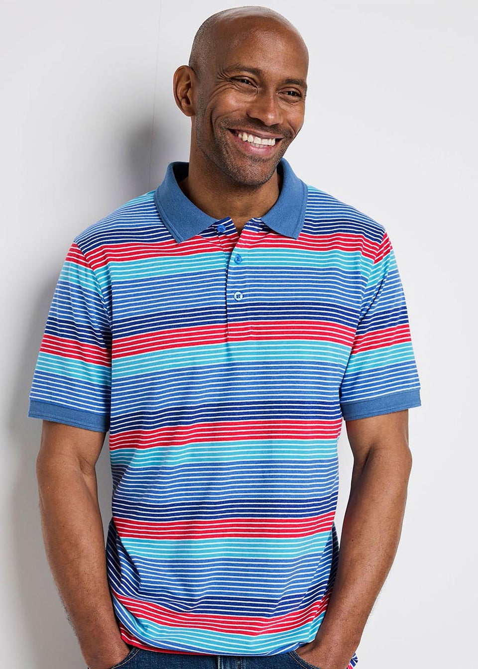 Cotton Traders Blue Marl Help For Heroes Short Sleeve Stripe Polo Shirt