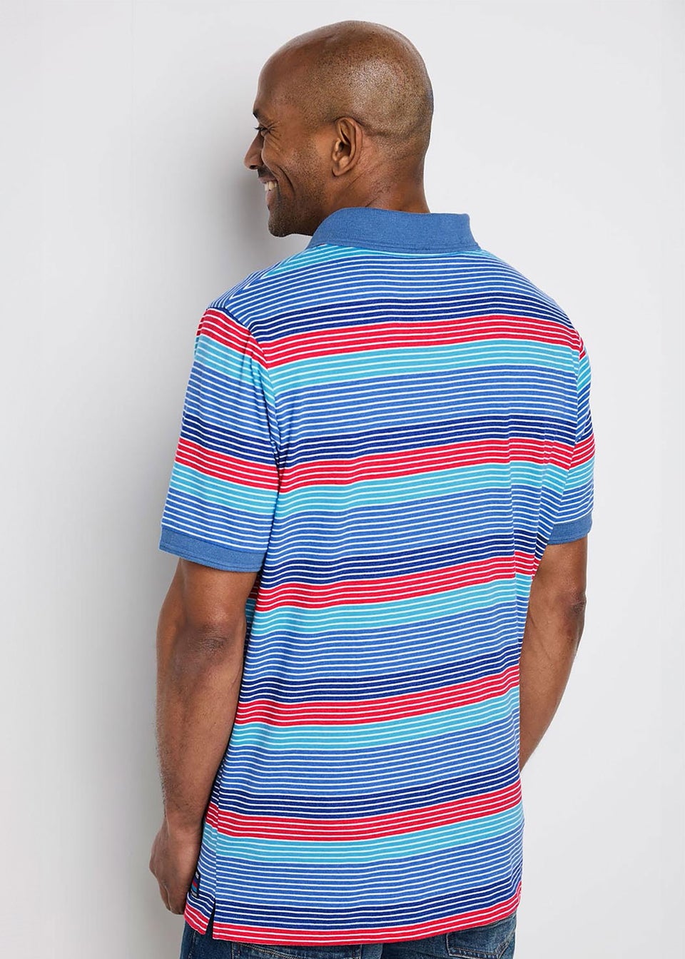 Cotton Traders Blue Marl Help For Heroes Short Sleeve Stripe Polo Shirt
