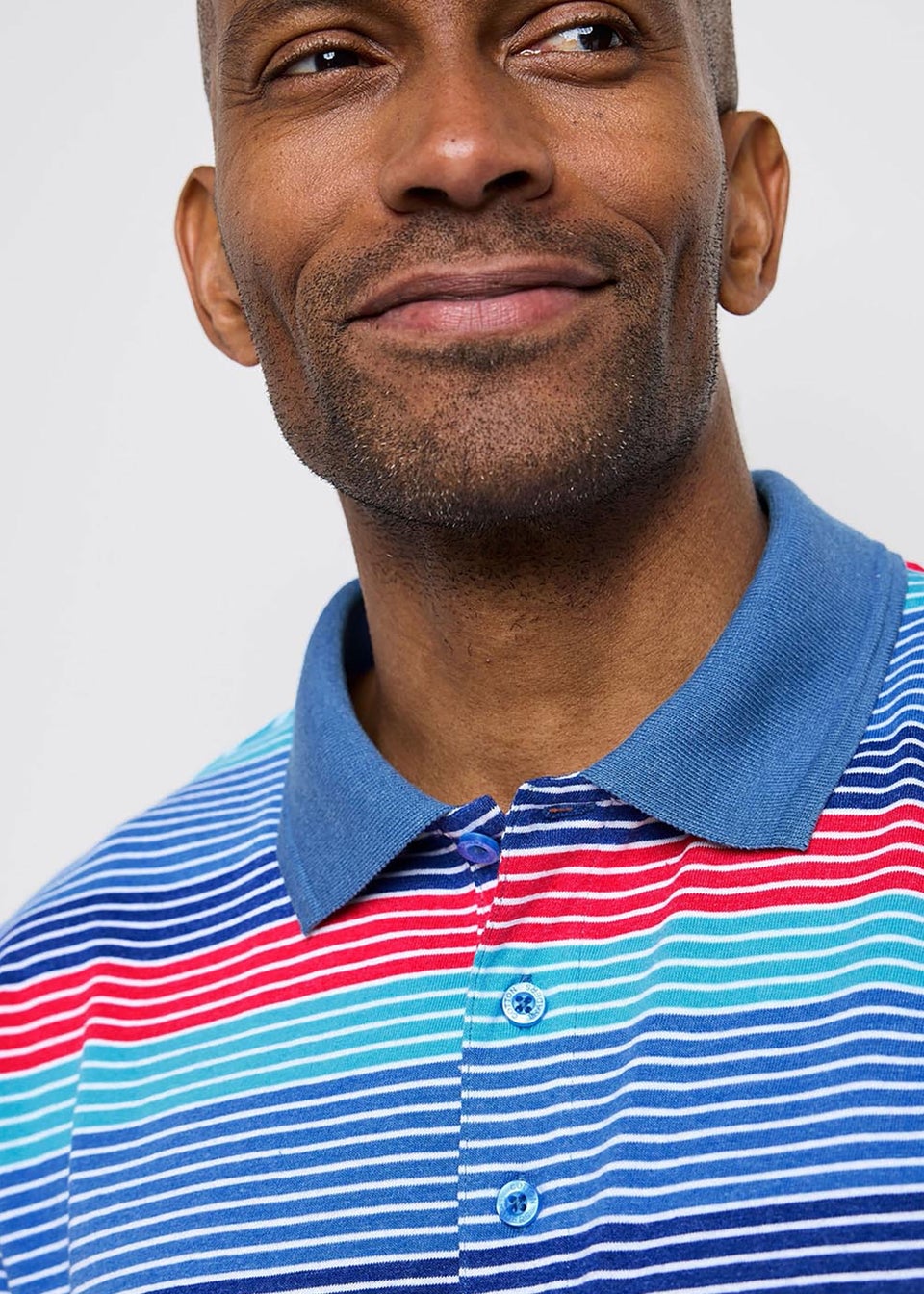 Cotton Traders Blue Marl Help For Heroes Short Sleeve Stripe Polo Shirt