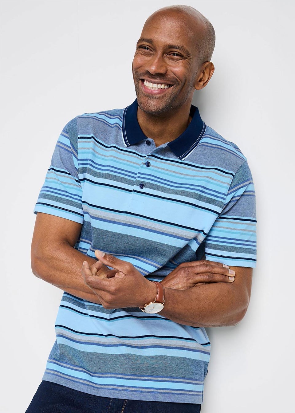 Cotton Traders Ink Signature Short Sleeve Variated Stripe Polo Shirt