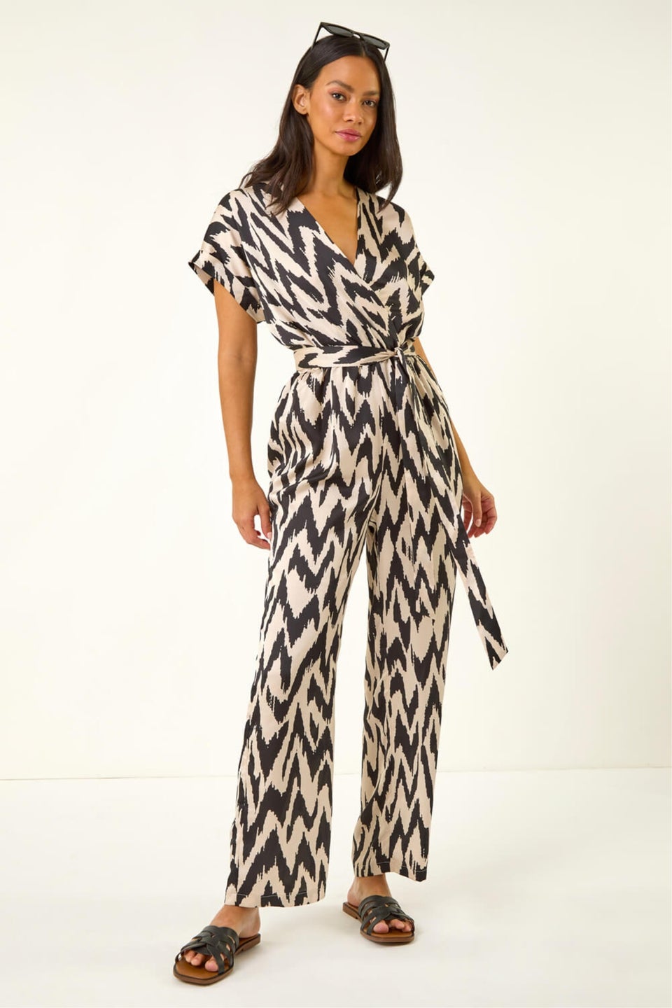 Dusk Black Zig Zag Wrap Front Jumpsuit