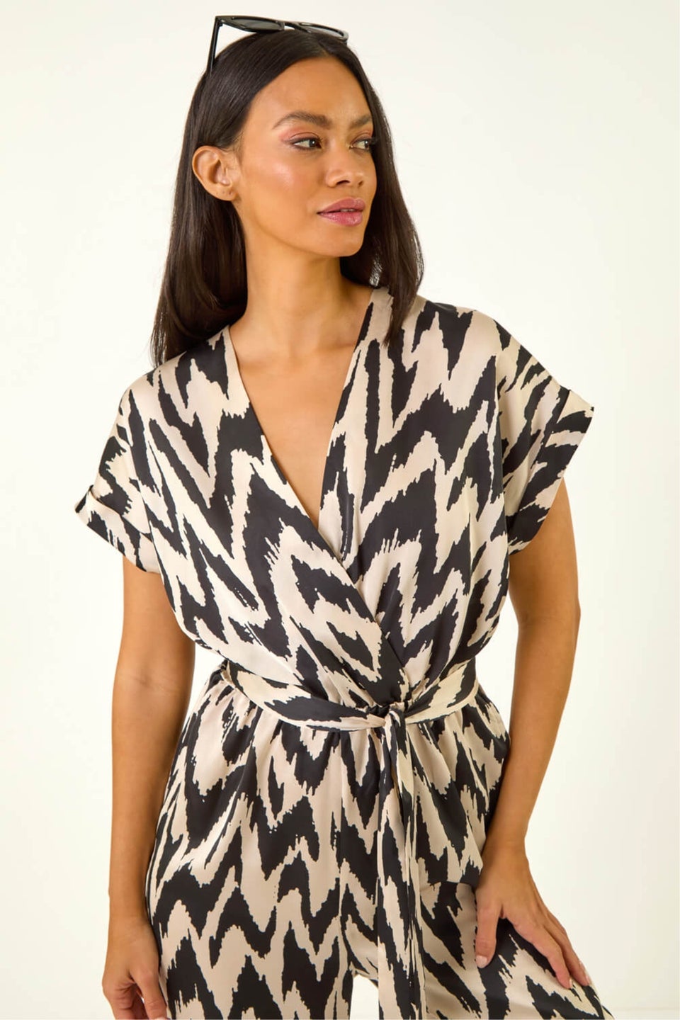 Dusk Black Zig Zag Wrap Front Jumpsuit