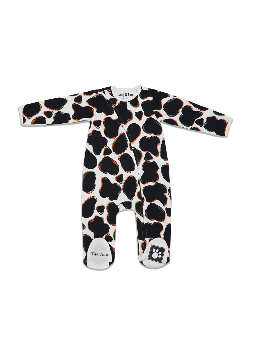 Lucy & Sam Black Cow Zip Babygrow (0 to 24 Months)