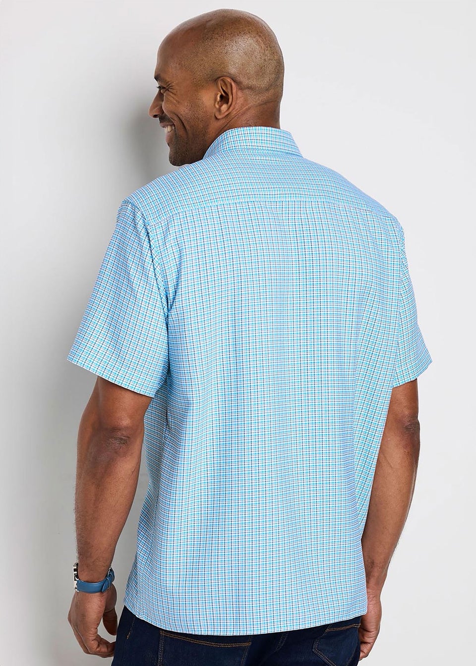 Cotton Traders Steel Blue Signature Short Sleeve Soft Touch Check Shirt