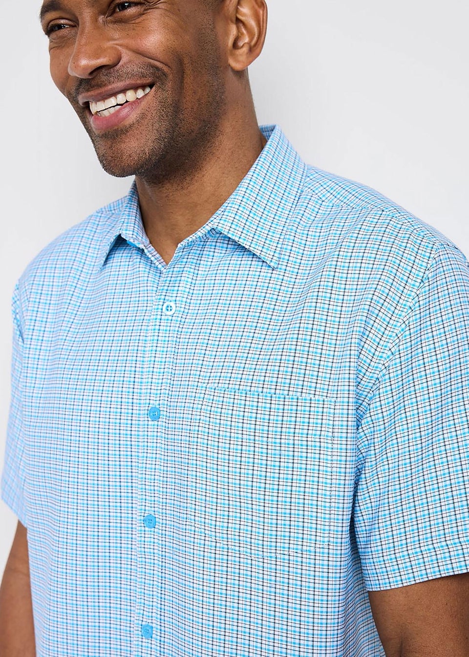 Cotton Traders Steel Blue Signature Short Sleeve Soft Touch Check Shirt