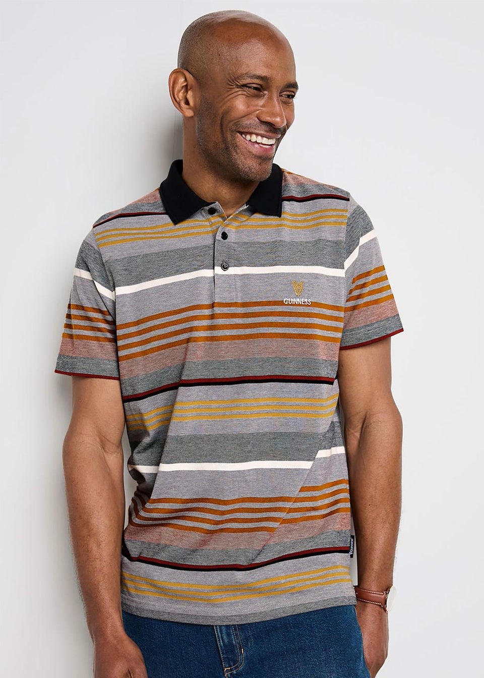 Cotton Traders Black Guinness Short Sleeve Variated Stripe Polo Shirt