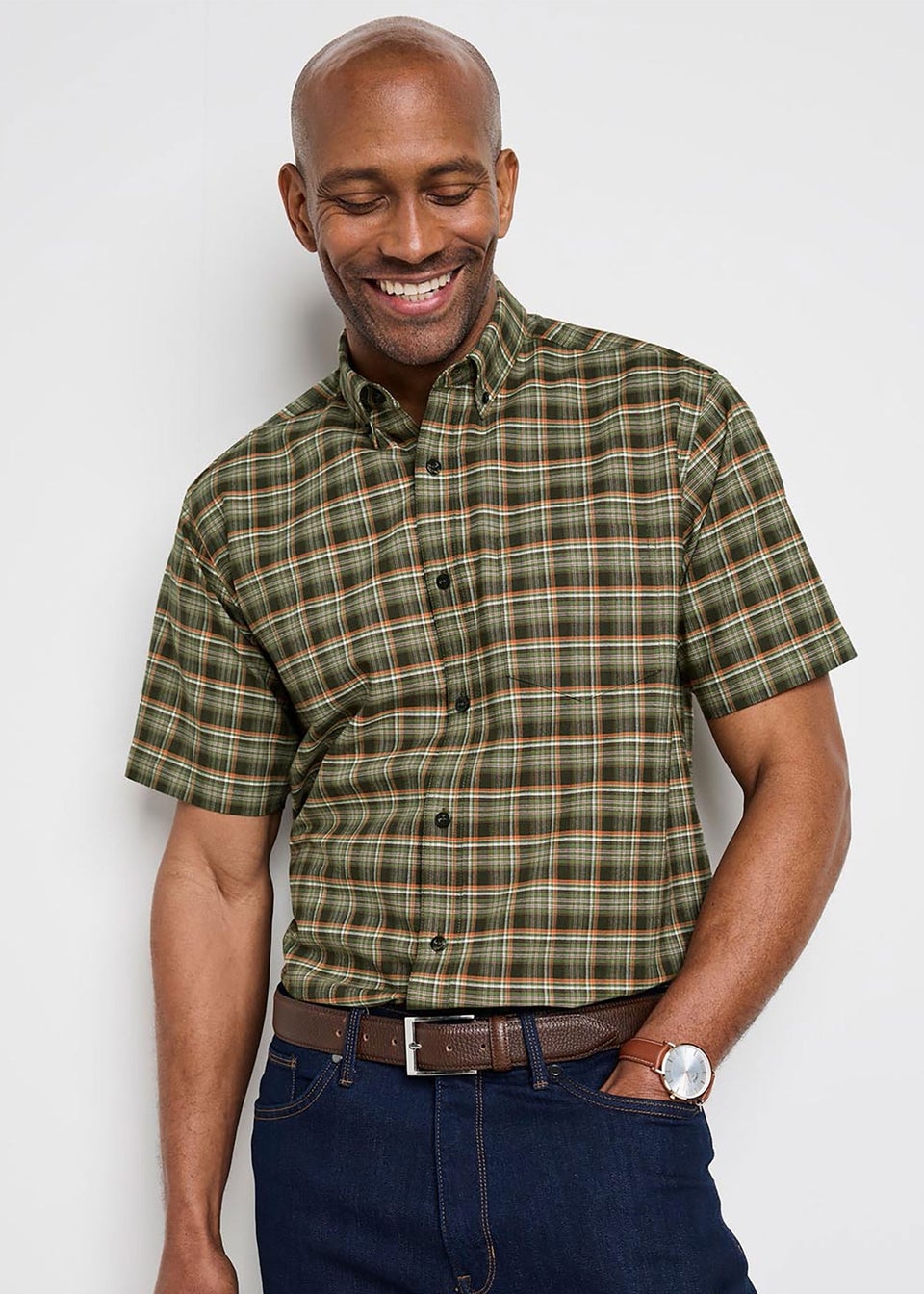 Cotton Traders Deep Fern Signature Short Sleeve Oxford Check Shirt