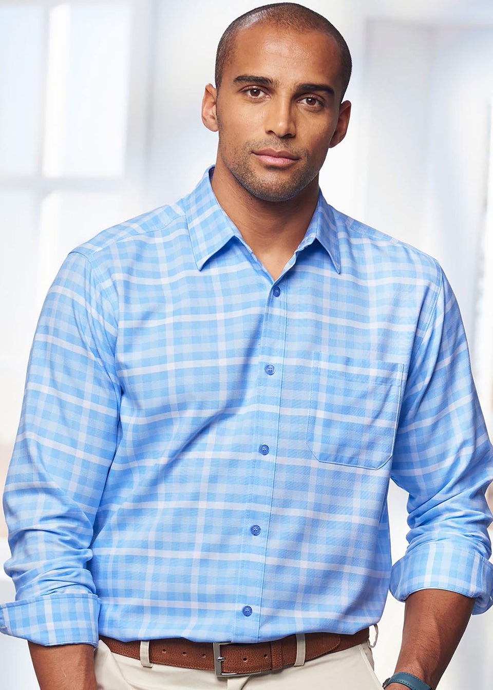 Cotton Traders Blue Frost Long Sleeve Classic Soft Touch Patterned Shirt