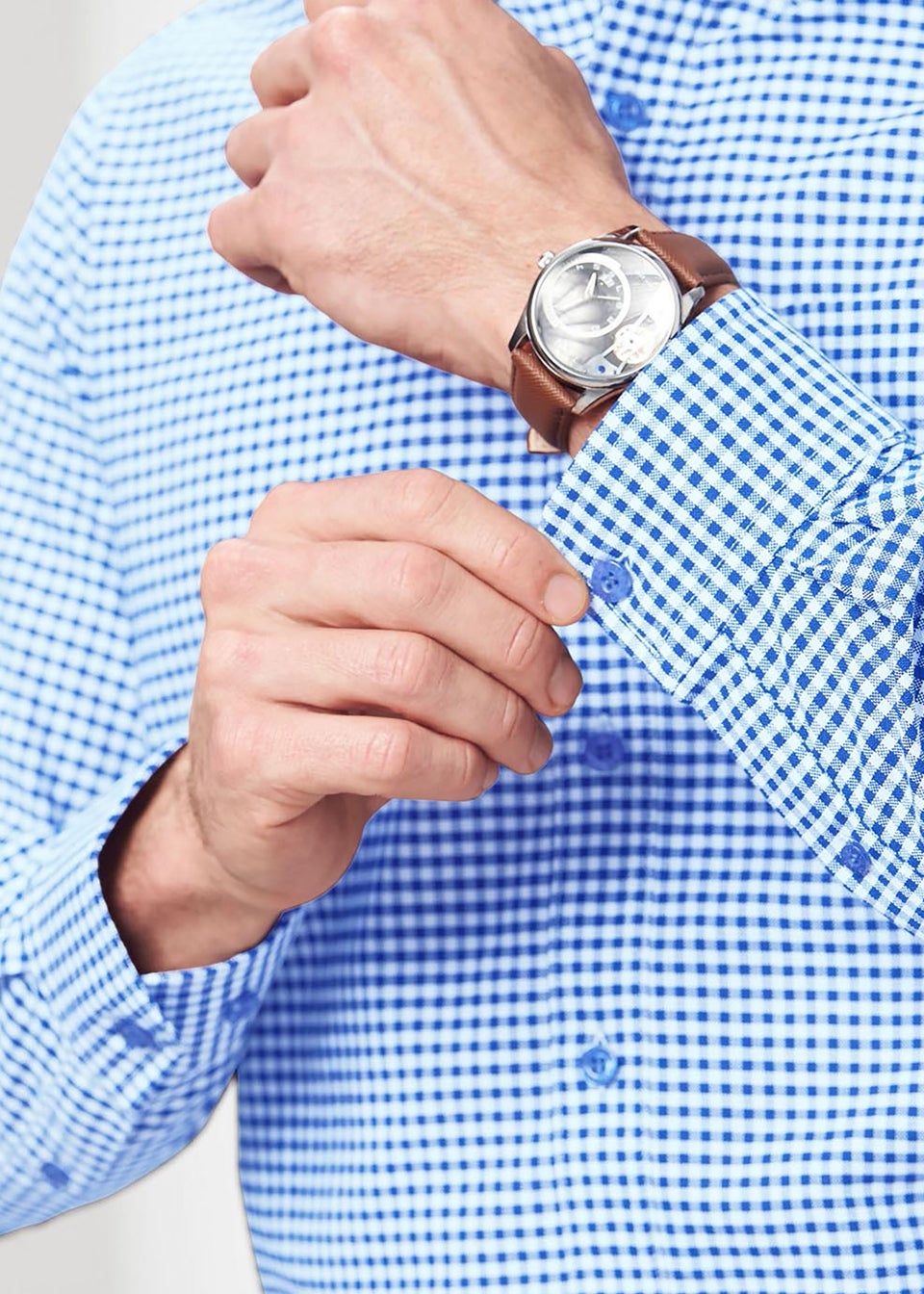 Cotton Traders Periwinkle Iconic Long Sleeve Patterned Oxford Shirt