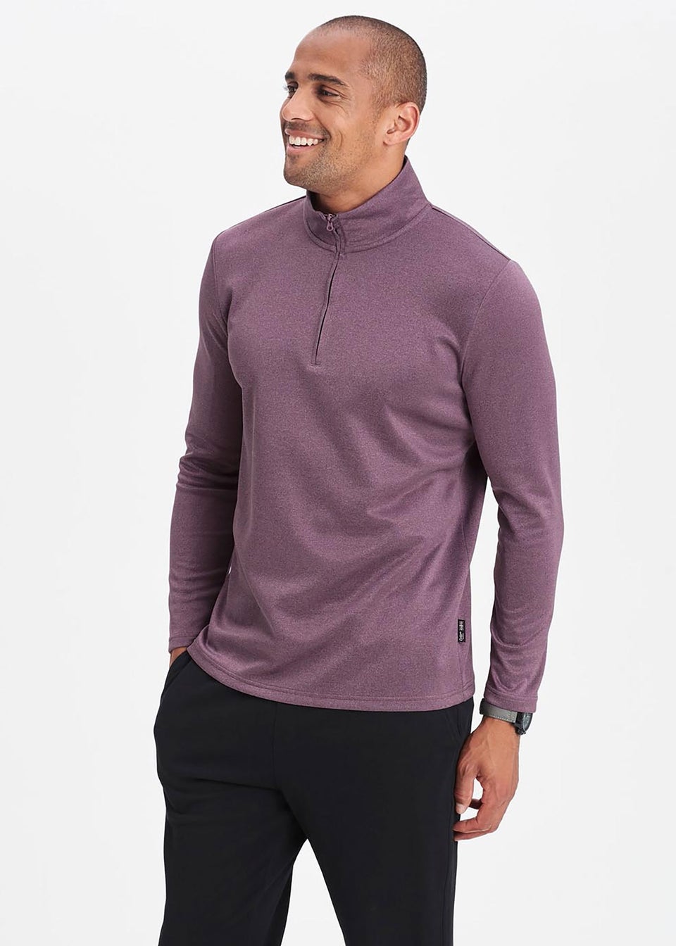 Cotton Traders Washed Plum Breathable Long Sleeve Half Zip Top
