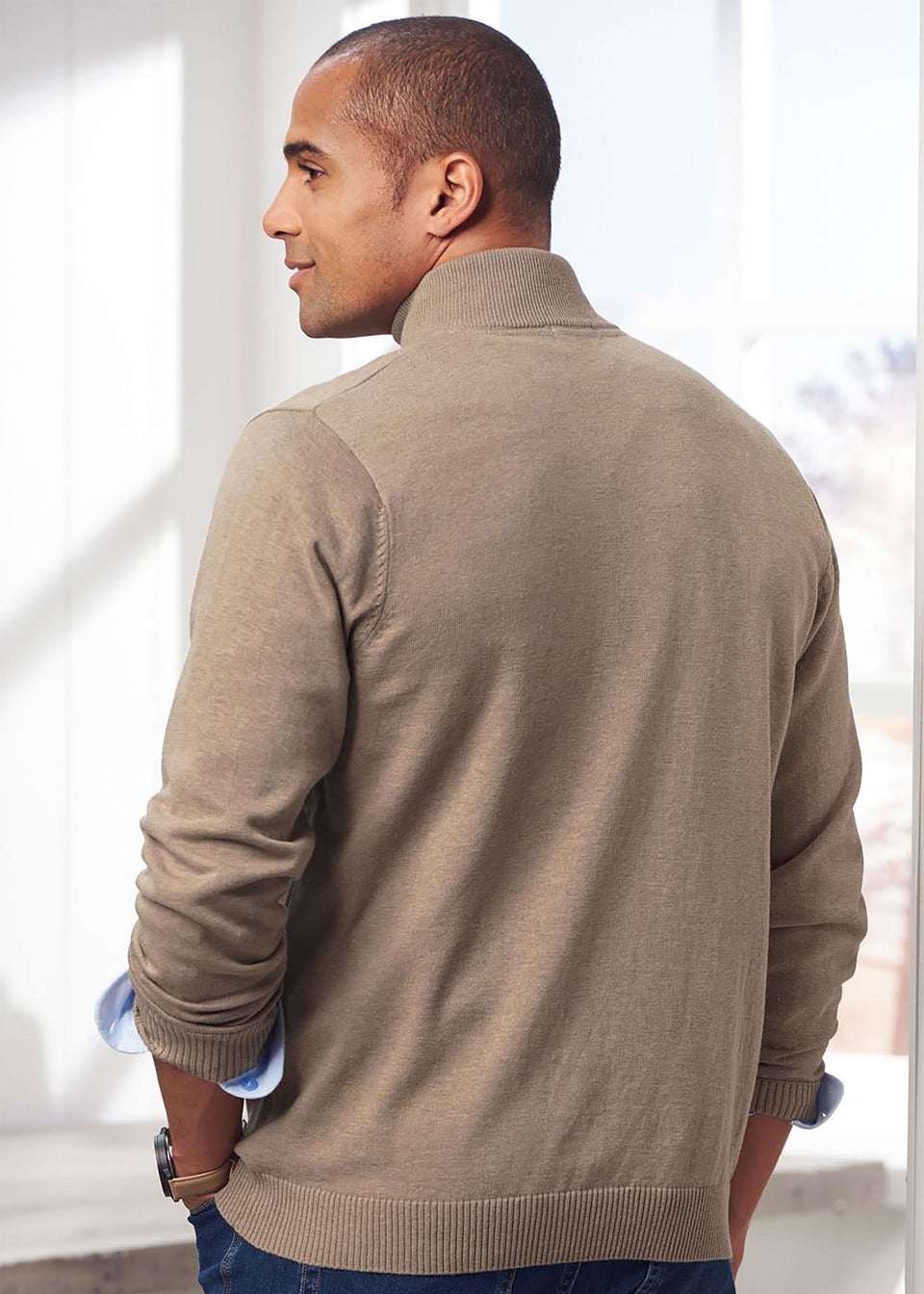 Cotton Traders Sandstone Cotton Zip-Through Cardigan