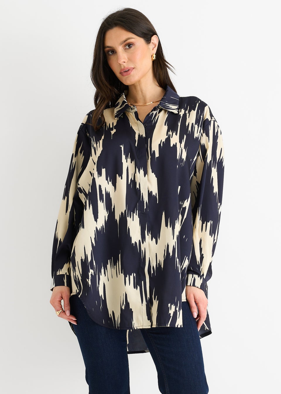 Gini London Navy Aztec Print Oversized Shirt