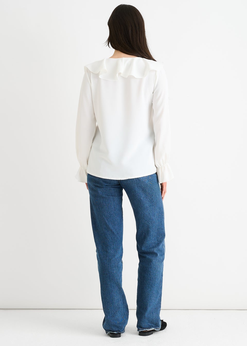 Gini London White Wide Frill Loose Fit Blouse