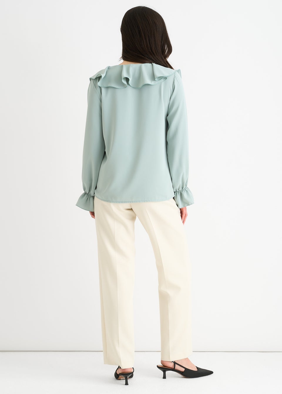 Gini London Sage Green Wide Frill Loose Fit Blouse