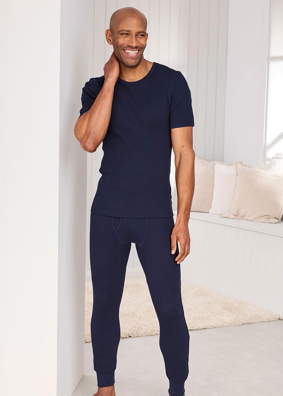 Cotton Traders Navy 2 Pack Cotton Ribbed Crew Neck Vests