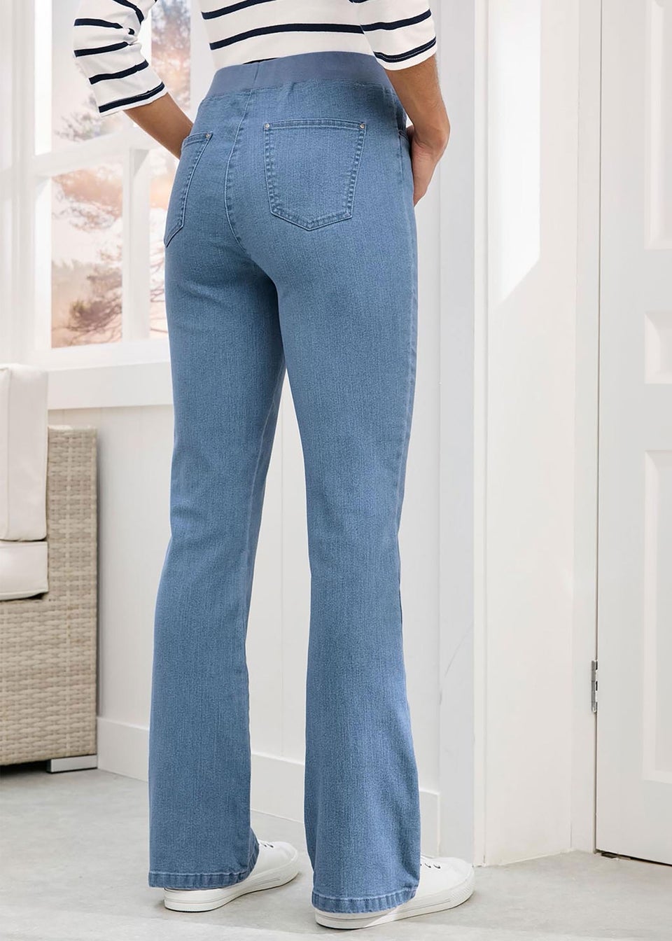 Cotton Traders Washed Blue Premium Pull-On Bootcut Jeans